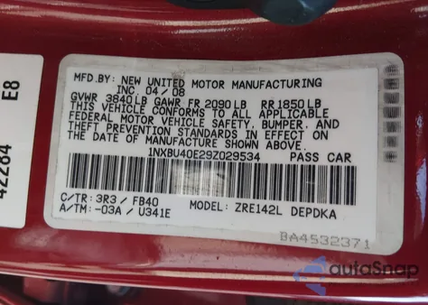 2009 Toyota Corolla Le z USA, uszkodzony, nr VIN 1NXBU40E29Z029534